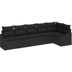 vidaXL - Tuin - Sofa - Set - Set - van - 6 - Zwart - Poly - Rattan, - Polyester, - Staal