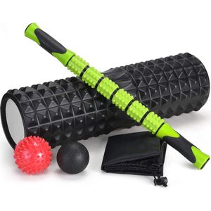 Grote Maat Foamroller Set met Spierroller Stick en Massageballen - Diepe Weefsel Trigger voor Pijnverlichting en Myofasciale Release