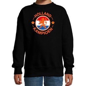Zwarte fan sweater voor kinderen - Holland kampioen met leeuw - Nederland supporter - EK/ WK trui / outfit 122/128