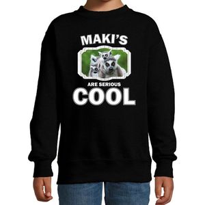 Dieren maki apen sweater zwart kinderen - makis are serious cool trui jongens/ meisjes - cadeau maki/ maki apen liefhebber - kinderkleding / kleding 134/146