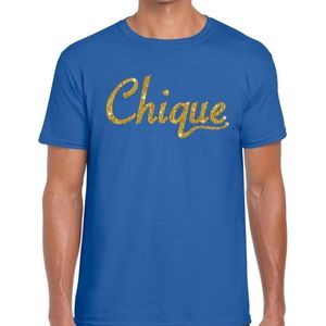 Chique goud glitter tekst t-shirt blauw voor heren XXL