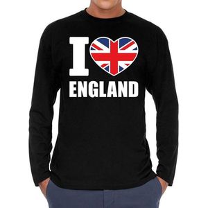 I love England supporter t-shirt met lange mouwen / long sleeves voor heren - zwart - Engeland landen shirtjes - Engelse fan kleding heren S
