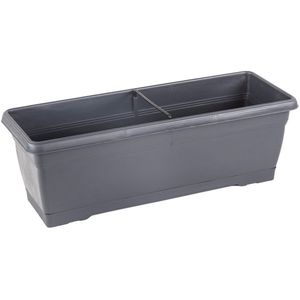 1+1 Bloembak met wateropvang -vaste waterschaal - antraciet - Balkonbak - 52cm Kruidenbak - Plantenbak