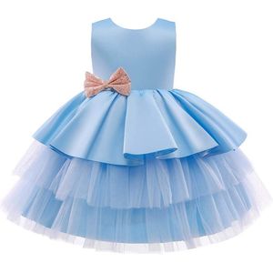 Prinsessenjurk meisje - Het Betere Merk - feestjurk meisje - maat 110/116 (120) - blauw - bruidsmeisjes jurken - communie jurk - bruidsmeisjes jurken voor kinderen - cadeau meisje - lange gouden prinsessenhandschoenen