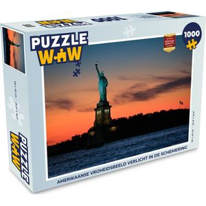 Puzzel Amerikaanse Vrijheidsbeeld verlicht in de schemering - Legpuzzel - Puzzel 1000 stukjes volwassenen