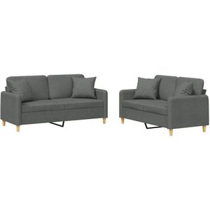 vidaXL Loungeset 2-delig - Donkergrijs - Inclusief Kussens Loungeset - Tuinmeubel - Buitenkamerset - Loungehoek - Relaxstoel