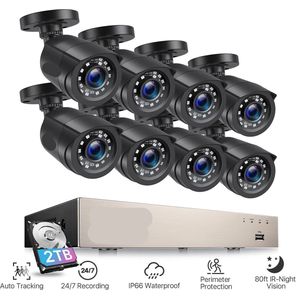 Beveiligingscamerasysteem - CCTV Camerasysteem - 265+ 5MP Lite DVR - 8-Kanaals - Openlucht- IP66 Waterdichte - Bewakingscamera - Beveiligingscamera - 1080p Camera – Nachtzicht – Complete Video Surveillance Kit - 1TB Harde Schijf - 8 Stuks - Zwart