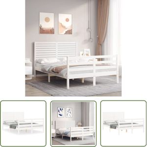 vidaXL Bedframe massief hout wit 120x190 cm Massief Hout Bed Frame - Wit Bed Frame - Grenenhouten Bed - Tweepersoons Bed - Boxspring Bed