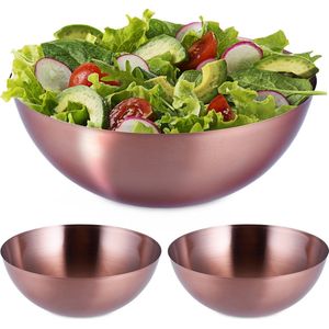 Relaxdays 3x saladeschaal - slakom - ovaal - keukenschaal - rvs - mengkom - koper