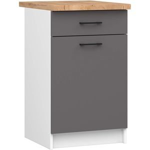 Keukenkast modulaire OLIWIA S50 met Verkblad / Onderkast met 1 Deur en 1 Lade / AKORD Furniture Factory / Wit - Grafietgrijs / 50 x 85 x 46 cm