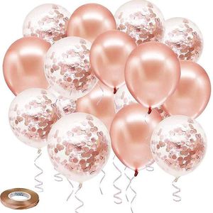 40 stuks - Rose Goud - Roze Gold-  Helium Ballonnen met Lint - Papieren confetti  - Latex
