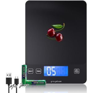 Mrs. Jones Oplaadbaar & 15 kg - digitale keukenweegschaal USB C elektronische keukenweegschaal hoge precisie 1 g/01 oz voedselweegschaal professioneel met tare-functie batterijen meegeleverd. .