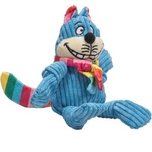 Hugglehounds Cat Knottie Small Blauw- regenboog - Hondenspeelgoed - 25x15x8 cm