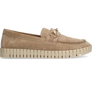 Manfield - Dames - Beige suède loafer met goudkleurig detail - Maat 41