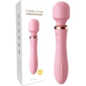 Fuegobird Vibrator Stille Massagestaaf voor Vrouwen - Krachtige Magische Clitoris Stimulator met Verwarmingsfunctie - Waterdichte Vibratiemotor - Dubbel Hoofd Massagestaaf - Roze