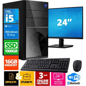 Intel Compleet PC + 24"" Monitor + Muis & Toetsenbord | Intel Core i5 | 16 GB DDR4 | 1 TB SSD - NVMe | RTX 4060 | Windows 11 Pro + WiFi & Bluetooth