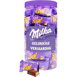 Milka Leo Go mini chocolade ""Gelukkige Verjaardag"" - chocolade verjaardagscadeau - wafers met melkchocolade - 500g