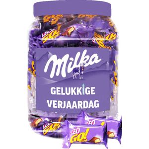 Milka Leo Go mini chocolade ""Gelukkige Verjaardag"" - chocolade verjaardagscadeau - wafers met melkchocolade - 500g
