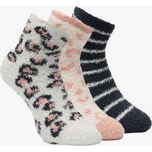 3 paar kinder huisokken met print - Wit - Maat 27/30 - Fluffy sokken