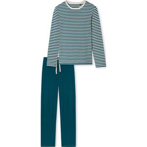 SCHIESSER Casual Nightwear pyjamaset - heren pyjama lang organic cotton strepen jeans blauw - Maat: 3XL