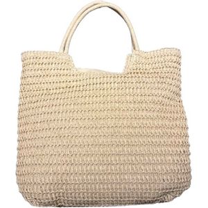 Boodschappentas - strandtas - rieten tas - nylon binnenafwerking met rits - modieus - trendy - beige