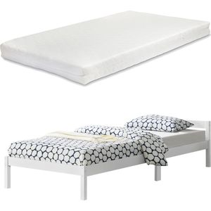 Houten Bed Kae - Grenen - Met Matras - 120x200 cm - Wit - Slijtvast - Made in the EU