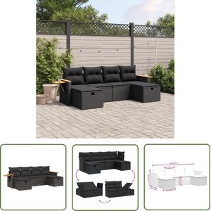 The Living Store Loungeset Tuinmeubelen - PE Rattan - Modulair Design - Zwart - 6-zits