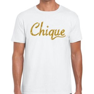Chique goud glitter tekst t-shirt wit voor heren XXL