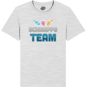 Schnapps Team - Grappige Apres Ski Wintersport Kleding - Mannen / Vrouwen / Unisex - Foute Ski en Snowboard Vakantie Outfit Cadeau - Unisex T-Shirt - Ash Grijs - Maat 3XL