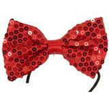 Vlinderstrikje/das rood met pailletten verkleedaccessoires voor volwassenen - Feest strikjes