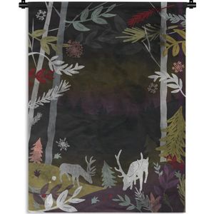 Wandkleed Bossen en bomen illustratie - Een illustratie van een bos in de nacht Wandkleed katoen 120x160 cm - Wandtapijt met foto XXL / Groot formaat!