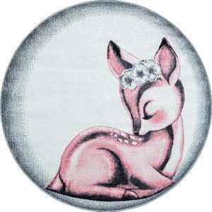 Pochon - Tapijt Bambi - Roze - 120x120x1 - Vloerkleed - Hert - Laagpolige Vloerkleed - Kortpolige Vloerkleed - Vloerkleed voor Kinderkamer - Speelkleed - Ronde Vloerkleed - Ronde Tapijt