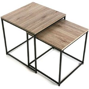 Versa - Cambridge - Bijzettafel - Bruin - Hout en Metaal - Set van 2