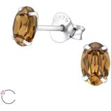 Oorbellen | Oorstekers | Zilveren oorstekers, ovaal met Swarovski kristal