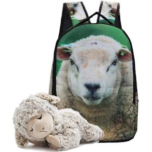 Rugtas schaap, schattige schaap speelgoed knuffel pluche set, 28 cm, rugzak school, rugzak schaap