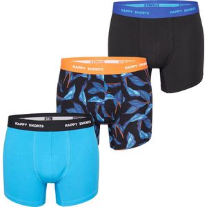 Happy Shorts Heren Boxershorts Trunks Bladeren Blauw/Zwart 3-Pack - Maat XXL