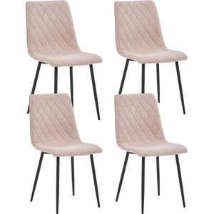 Colenis® - Elise Eetkamerstoel - Set Van 4 - Roze - Linnen Stof- Industrieel