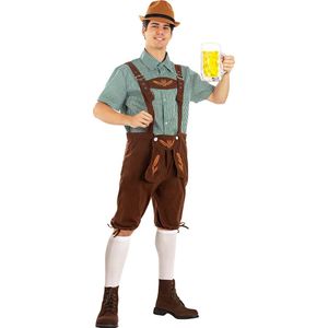 FUNIDELIA Oktoberfest Kostuum voor heren - Lederhosen - Maat: S - Bruin