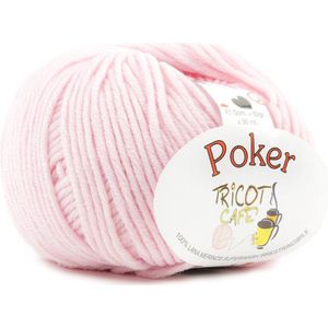 Tricot Café - Poker - pure merino wol garen ideaal voor handwerken - haakwol zeer zacht hoge kwaliteit niet krimpend bolletje voor naald/ haaknaald:4.50/5.50 50gr baby roze 9