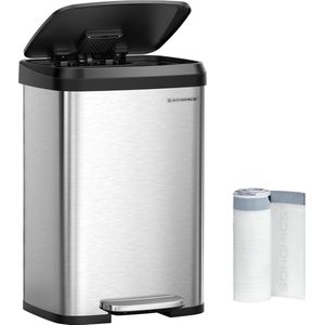 FurnStar - Pedaalemmer - Keukenbak - Vuilnisbak van 50 liter - Pedaalemmer van metaal met deksel - Hoog en groot - Zwart and Zilver