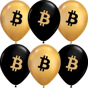 10 Zwarte/gouden Bitcoin ballonnen (Helium)