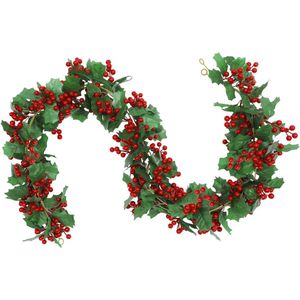 2 stuks / 340 cm kerstslinger, bessenslinger, kunstrode bessenslinger, hulstslinger met rode bessen en groene bladeren, kerstslinger voor vakantie, trap, tafel