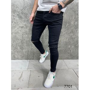 Mannen Stretchy Ripped Skinny Biker Jeans Vernietigd Hole Slim Fit Denim Hoge Kwaliteit Zwarte Jeans W32