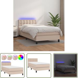The Living Store Boxspring met matras en LED kunstleer cappuccinokleur 90x190 cm - Boxspring Bed - Leder Look Bed - Kapstok - Led Lamp - Slaapcomfort