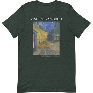 Vincent van Gogh 'Terras bij Nacht' (""Café Terrace at Night"") Beroemd Schilderij T-Shirt | Unisex Klassiek Kunst T-shirt | Heather Forest | XL