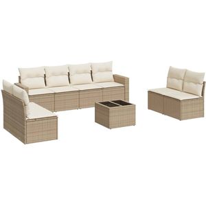 The Living Store 9-delige Loungeset met kussens poly rattan beige - Tuinbank - Lounge Set - Buitendecoratie - Buitenkamer - Garden Furniture