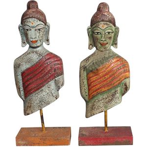 DKD Home Decor - Boeddha - Beeldjes - Ijzer - Mangohout - Set van 2