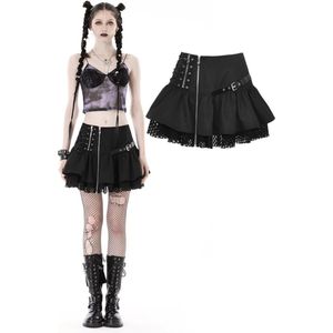 Dark in Love - Punk asymmetrical zipper Korte rok - XL - Zwart
