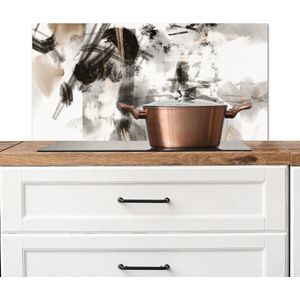 Spatscherm keuken 90x45 cm - Kookplaat achterwand Schilderij - Verf - Zwart wit - Kunst - Muurbeschermer - Spatwand fornuis - Hoogwaardig aluminium