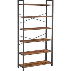 Vasagle - boekenkast, staande boekenkast, opbergplank met 6 niveaus, industrieel ontwerp, voor woonkamer, kantoor en hal, 80 x 30 x 186 cm, vintage bruin-zwart LLS082B01